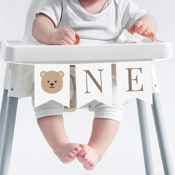 Bear Highchair Banner Template, One Bear Banner, Bear First Birthday, Teddy Bear Party, Highchair Garland Bear, Printable Highchair Bunting