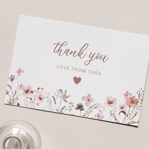 Thank You Card Template, Wildflower Thank You Note, Floral Thank You Card, Printable Thank You Card