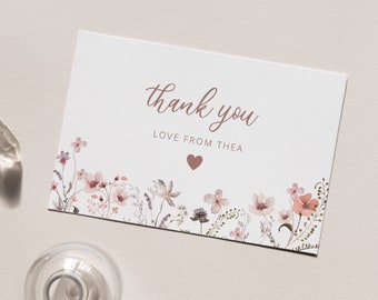 Wildflower Birthday Thank You Card, Editable Floral Template (digital ...