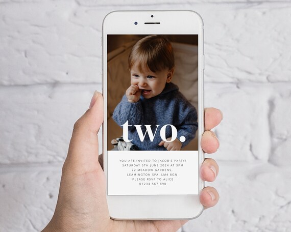 2nd Birthday Invite, Evite Birthday, Second Birthday Invite Digital, Digital Invitation 2nd Birthday, Second Birthday Boy Invitation