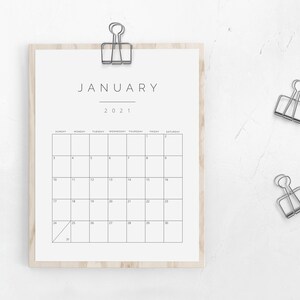Editable Calendar, Minimal Calendar, 2021, Sunday Start, Printable Calendar