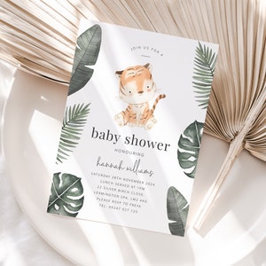 Tiger Baby Shower Invite Template, Jungle Baby Shower Invitation, Tiger Shower Invitation, Neutral Baby Shower, Printable Baby Shower Invite image 2