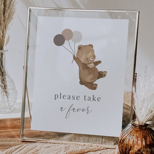 Bear Favor Sign Template, Bear Brown Balloons, 8x10 Editable sign, Favor Sign Bear, Teddy Bear Party, Teddy Bears Picnic, Printable Sign