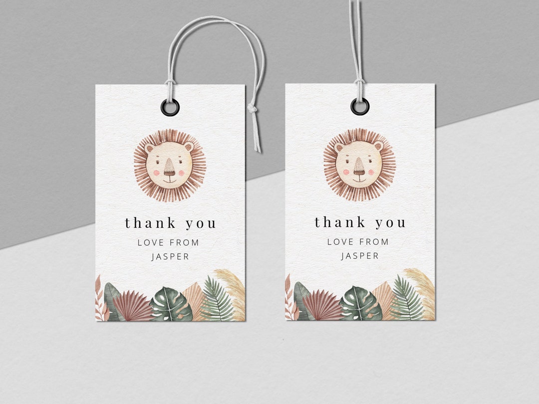 Editable Thank You Tag | Lion Favor Tag | Jungle Lion Thank You Tag ...