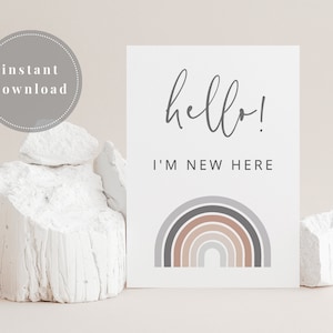Cartes d'étape de bébé | Ensemble de 27 cartes imprimables | Arc-en-ciel blush et gris | Arc-en-ciel bohème | Cartes jalons modernes | Cartes d'étape de script