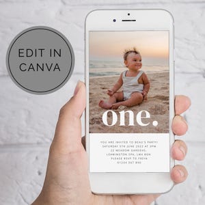 1st Birthday Invite, Evite Birthday, First Birthday Invite Digital, Canva Template, Digital Invitation 1st Birthday, One Invitation
