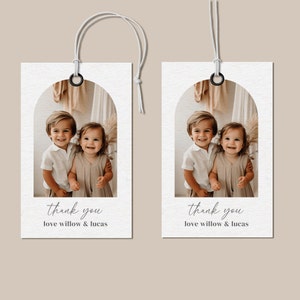 Foto Dankeschön, Doppelter Geburtstag, Foto Geschenkanhänger, gewölbtes Geschenkanhänger, druckbares Dankeschön Geschenkanhänger