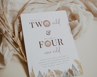2nd and 4th Joint Birthday Invite, Birthday Invitation Template, Two Wild, Four Ever Wild, Double Party, Printable Birthday Invitation