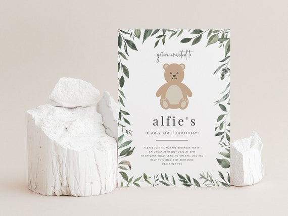 Teddy Bear Invite Template, Bear-y First Birthday, Teddy Bears Picnic, 1st Birthday Teddy Bear Evite, Printable Birthday Invite