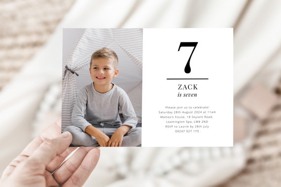 7th Birthday Invitation Template, 7th Birthday Boy, Seven Invitation, 7th Invitation Boy, Minimal Invitation, Printable Invitation