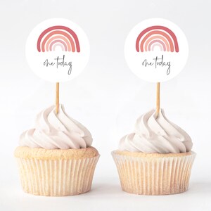 Editable Cupcake Toppers | Boho Rainbow Party | Blush Rainbow Cupcake Toppers | Printable Rainbow Cupcake Toppers