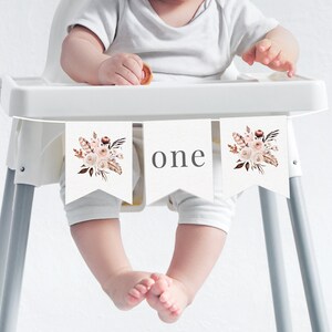 Boho Floral Highchair Banner, Floral Highchair Garland, 1st Birthday Boho, First Birthday High Chair Banner, Printable Highchair Banner