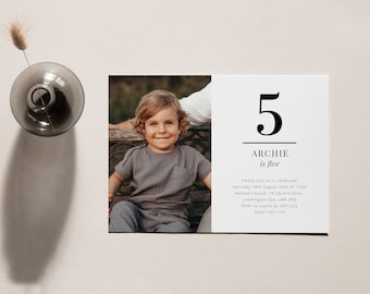 5th Birthday Invitation Template, Minimal Invitation, Fifth Birthday Boy, Five Invitation, 5th Birthday Invitation Boy, Printable Invite