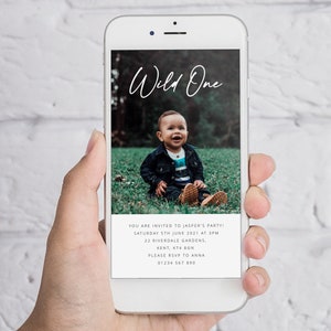 Wild One Birthday Evite, Photo Invite, 1st Birthday Invite, One Evite, Wild One 1st Birthday, Digital SMS Invitation