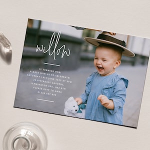 First Birthday Invitation Template, Photo Birthday Invitation, 1st Birthday Photo Invite, 1st Birthday Girl, Printable Birthday Invitation