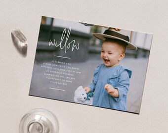Plantilla de invitación de primer cumpleaños, invitación de cumpleaños con foto, invitación de foto de 1er cumpleaños, 1er cumpleañera, invitación de cumpleaños imprimible