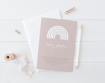 Editable baby shower invite, White rainbow invitation, Rainbow baby shower, Minimalist baby shower invite, Boho Rainbow, Printable Invite