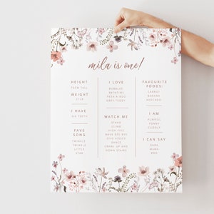 Wildflower Milestone Template, Meadow First Birthday, First Birthday Milestone Board, 1st Birthday Wildflower, Printable Milestone Poster