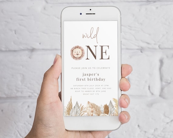 Wild One Birthday Evite, Wild One Invitation, Lion Invite, Safari Birthday Invitation, 1st Birthday Lion, Text Message Invitation