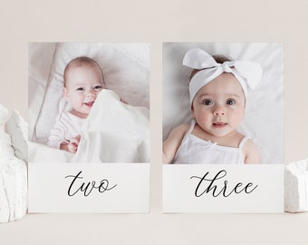 Monthly Photo Banner Template, First Year Photos, Calligraphy Photo Banner, Month By Month, 12 Month Photo Banner, Printable Photo Banner