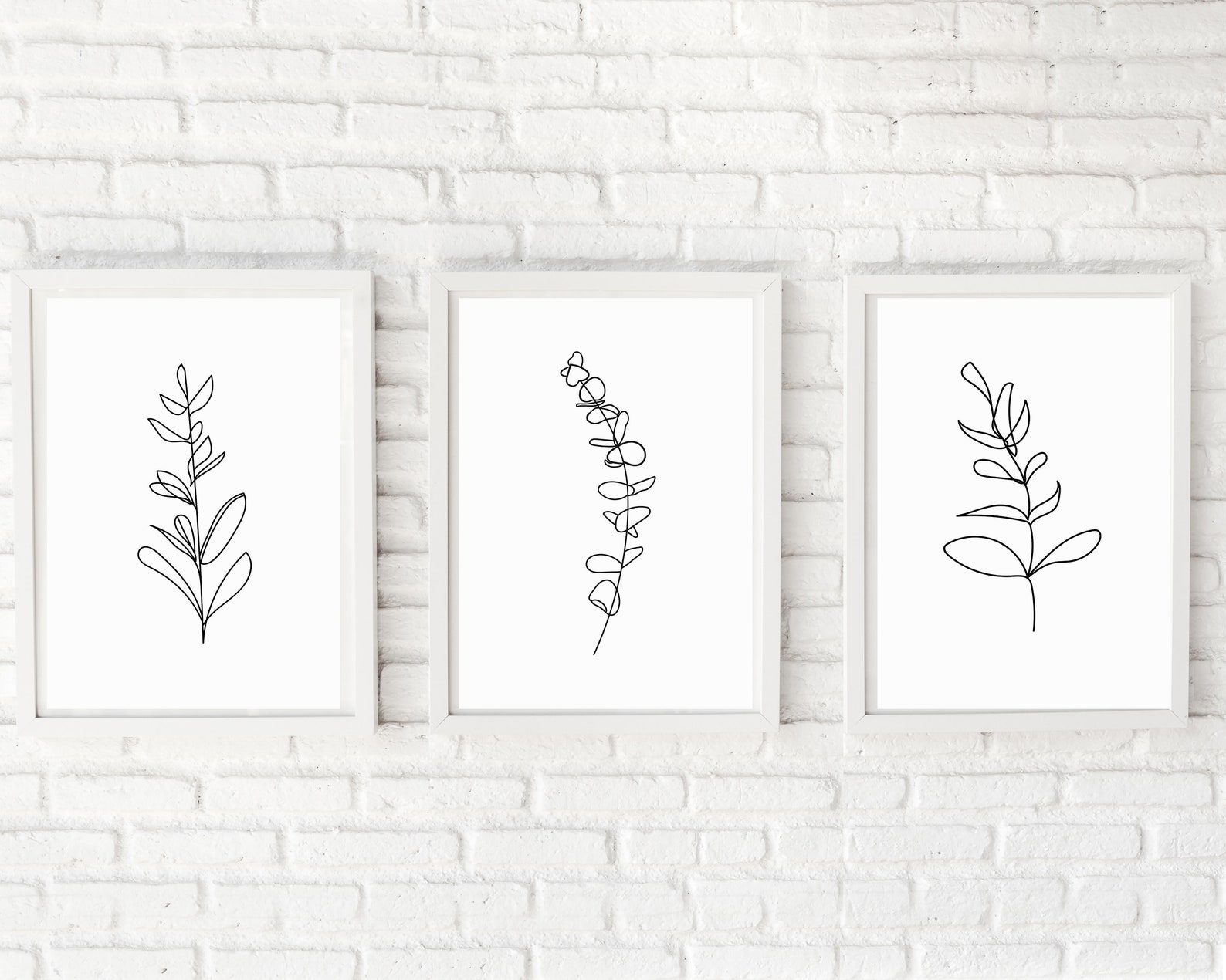Line Art Prints, Set of 3, Botanical Prints, Printable Wall Art, One ...