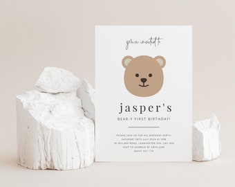Invitation d'anniversaire d'ours modifiable, premier anniversaire de Beary, pique-nique d'ours en peluche, invitation d'ours en peluche du 1er anniversaire, invitation d'anniversaire imprimable