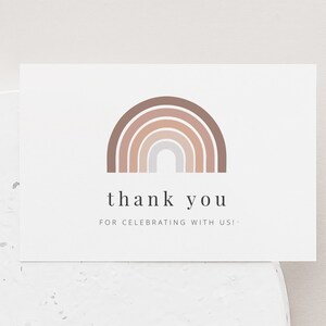 Editable Thank You Card | Neutral Rainbow Thank You Note | Earth Toned Rainbow | Boho Rainbow Birthday | Printable Thank You Card