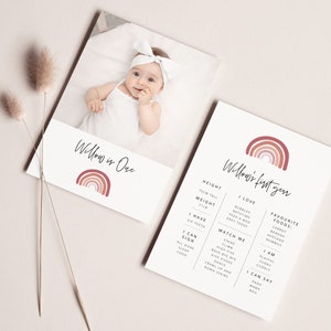 Bearbeitbare Regenbogen-Geburtstagskarte | Modern Blush Regenbogen | Mini Meilenstein Print | Baby Fotokarte | Baby Geburtstag Postkarte | Druckbare Karte