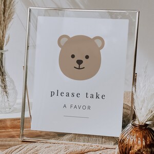 Bear Favor Sign Sign Template, 8x10, Editable Sign, Beary 1st Birthday, Teddy Bears Picnic, Please Take A Favor Sign, Printable Bear Sign