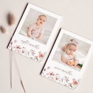 Monthly Photo Banner Template, Wildflower 1st Birthday Floral Moon, Month By Month, 12 Month Photo Banner, Floral Printable Photo Banner