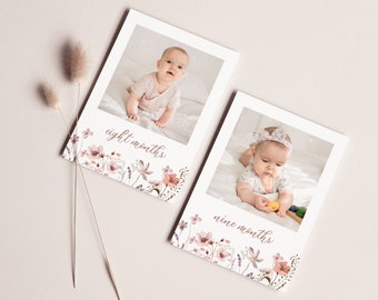 Monthly Photo Banner Template, Wildflower 1st Birthday Floral Moon, Month By Month, 12 Month Photo Banner, Floral Printable Photo Banner