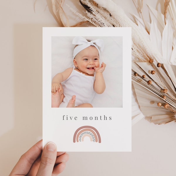 Monthly Photos Template, Monthly Photo Banner, 1st Birthday Girl, Blush Dot Rainbow, Boho Rainbow, Printable Photo Banner