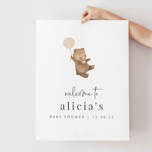 Bear Shower Welcome Sign Template, Teddy Bear Welcome Sign, Baby Shower Girl, Teddy Bear Baby Shower, Printable Welcome Sign