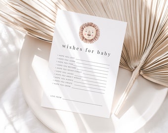Wishes for Baby Template, Lion baby shower, Jungle baby shower, Editable Baby Shower Template, Printable Wishes for Baby Card