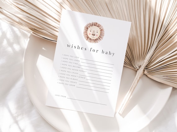 Wishes for Baby Template, Lion baby shower, Jungle baby shower, Editable Baby Shower Template, Printable Wishes for Baby Card
