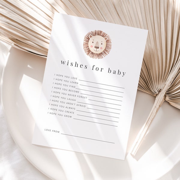 Wishes for Baby Template, Lion baby shower, Jungle baby shower, Editable Baby Shower Template, Printable Wishes for Baby Card