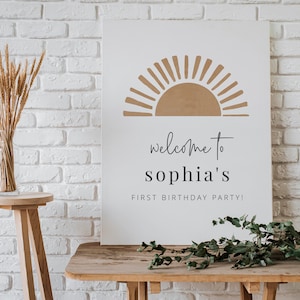 Modello di cartello di benvenuto al sole, poster di benvenuto del primo viaggio intorno al sole, compleanno Boho Sun, primo compleanno del sole, cartello di benvenuto stampabile