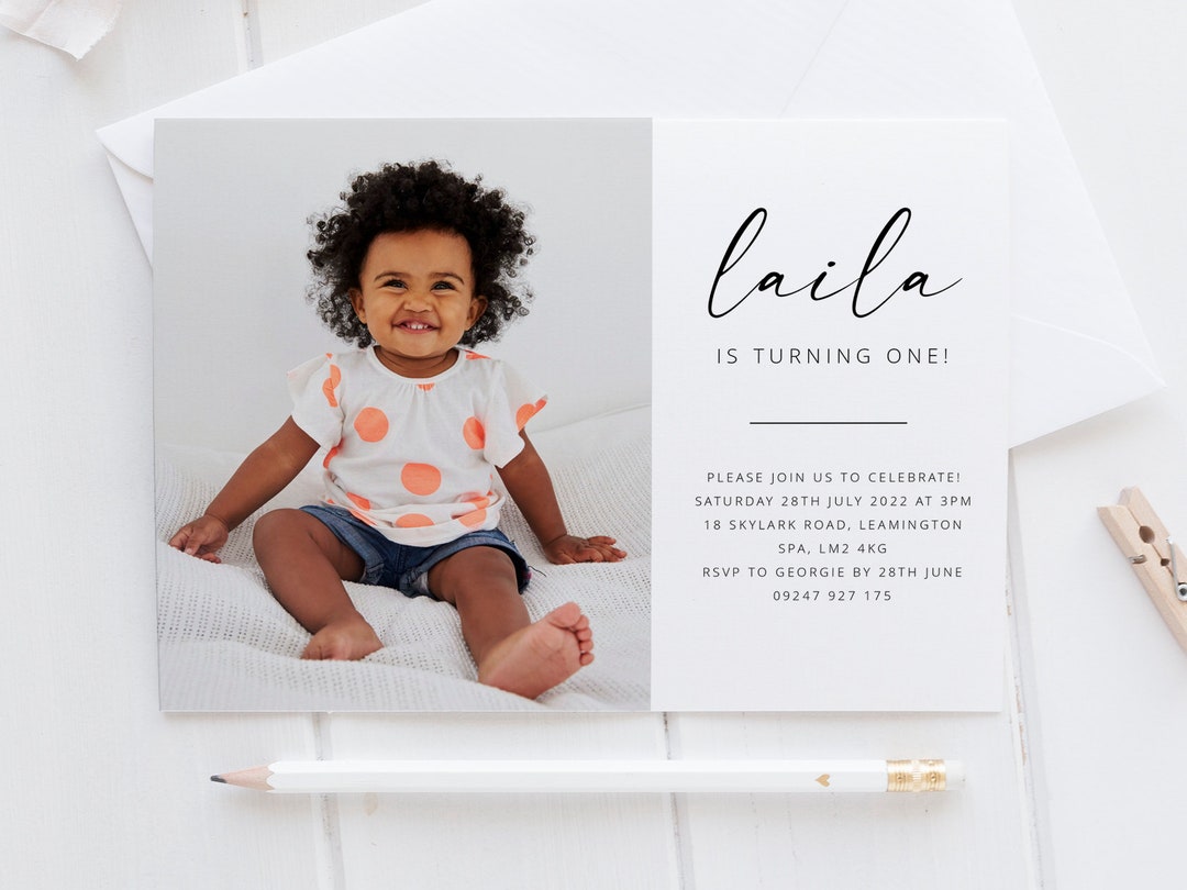 Photo Birthday Invitation Template, Modern Birthday Invite, 1st ...