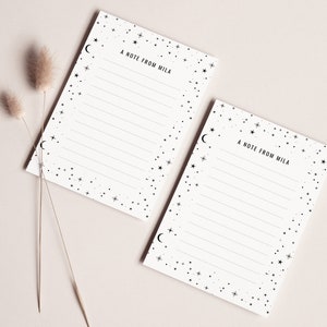 Notecard Template, Editable Notecard, A Note From, Letter Writing Paper, Notecard Star Pattern, Celestial Note card, Printable Notecard