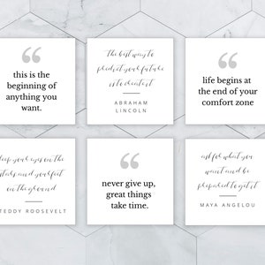Tableau modifiable de citations inspirantes, tableau d'ambiance de citations motivantes, cartes de citations de modèle, dictons de citations carrées pour tableau d'affichage, citation moderne