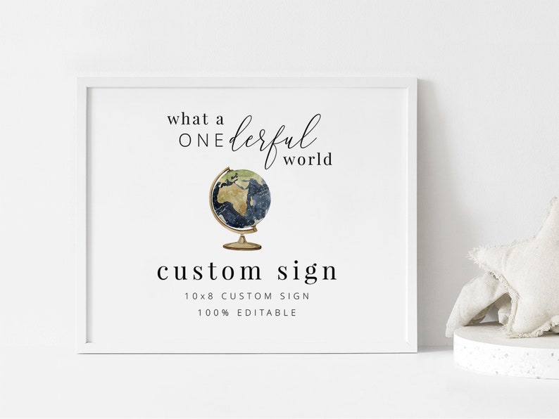 World. Sign Posts. Printable Custom Sign Template, Editable 8x10 Sign, Onederful World Sign, Globe ...