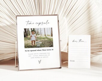 Photo Time Capsule Template, First Birthday Time Capsule, 1st Birthday Party, 1st Birthday Wishes, Printable Time Capsule