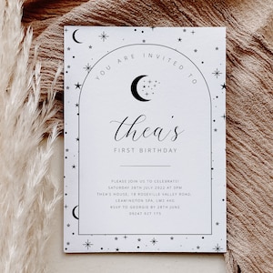 Editable Birthday Invite, Celestial Theme Birthday Invitation, Moon and Star Birthday, Arch Invitation, Printable Birthday Invitation