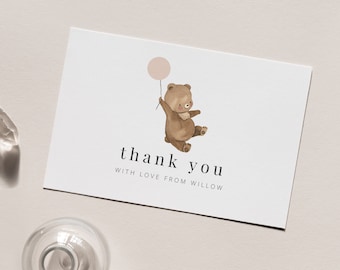 Bearbeitbare Dankeskarte | Bär Dankeschön Hinweis | Teddybär-Picknick | Druckbare Karte