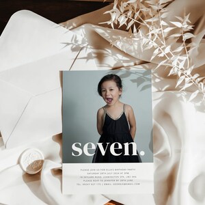 7th Birthday Invite Template, Photo Birthday Invitation,  7th Birthday Invite, Seventh Birthday Invitation, Printable Birthday Invitation