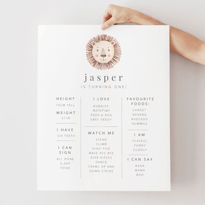 Editable Milestone Poster | Watercolour Lion | First Birthday Printable Poster | Lion | Birthday Sign | 1st Birthday Milestone