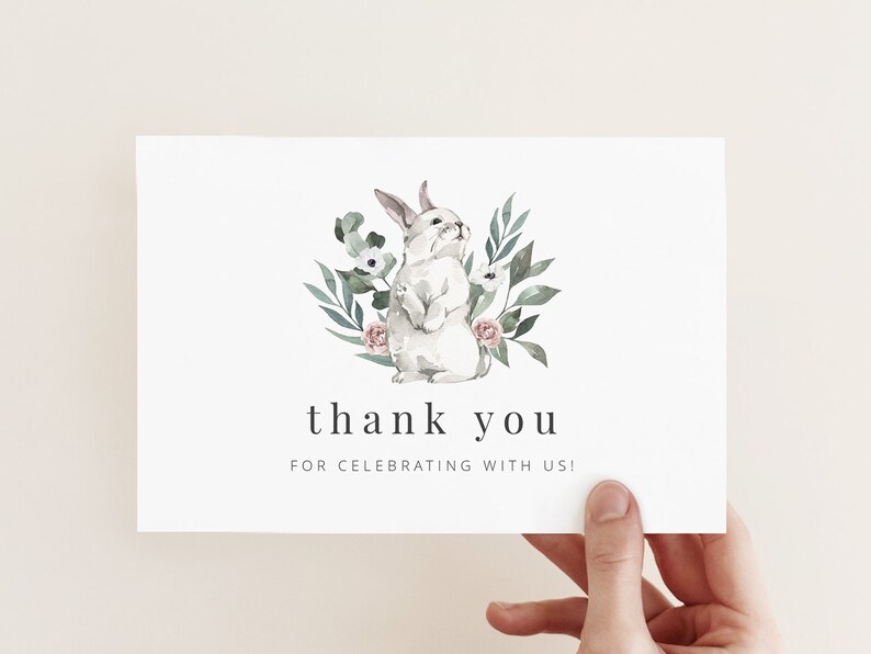Editable Thank You Card | Bunny Thank You Note | Modern Thank You Card ...