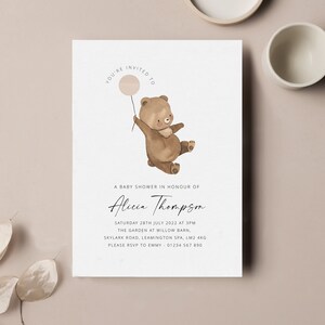 Bear Baby Shower Invitation, Girl Baby Shower, Editable Balloon Colour, Bear Invitation Template, Teddy Bear Invite, Printable Shower Invite