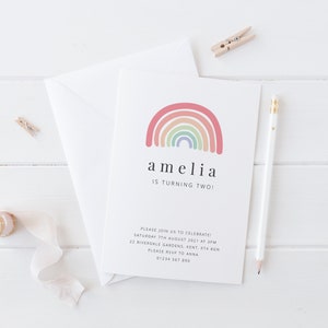 Editable Rainbow Birthday invitation, Pastel Rainbow Birthday invitation, Rainbow invite, Printable Birthday invite