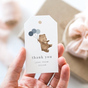 Modèle d'étiquette de remerciement d'ours, pique-nique d'ours en peluche, ballons bleus d'ours, anniversaire d'ours d'étiquette de remerciement, étiquette de faveur d'ours, étiquette de remerciement imprimable